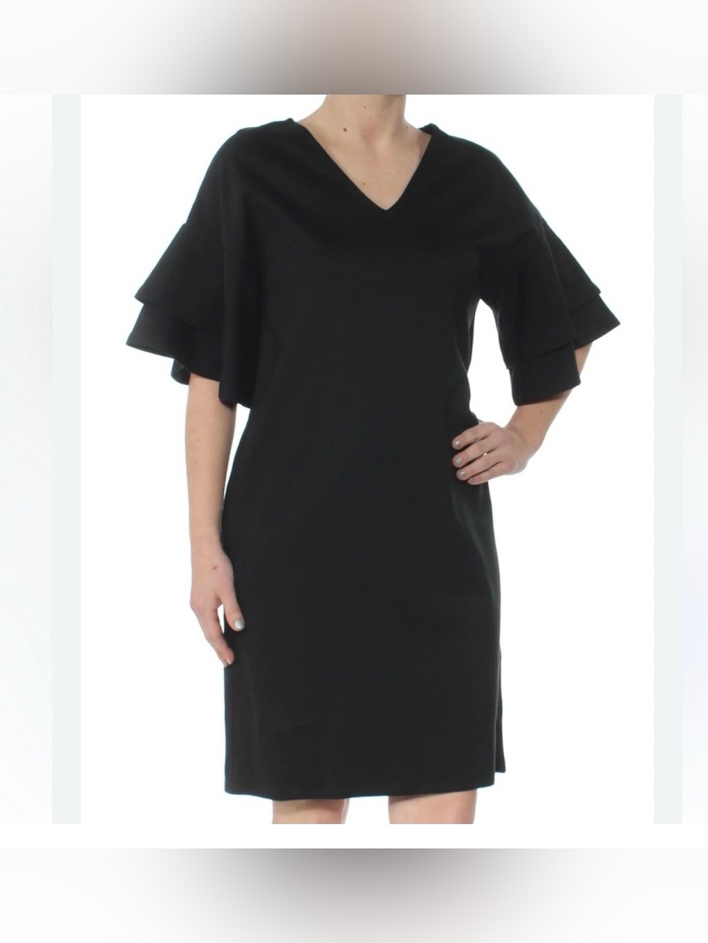 Banana Republic Black V-Neck Ruffle Sleeve Mini Dress